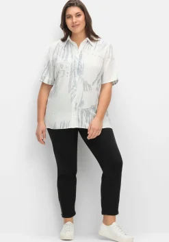 Kurzarmbluse mit Alloverdruck, aus Viskose