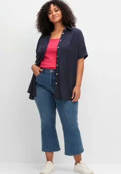 Kurzarmbluse mit überschnittenen Schultern