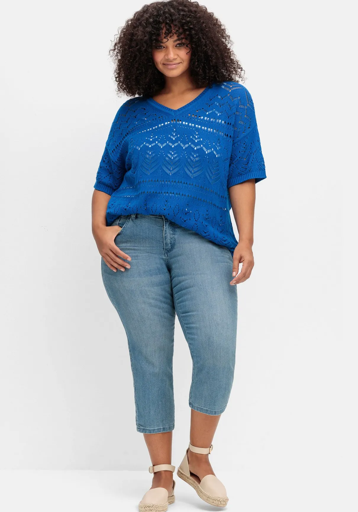 Kurzarm-Pullover im Ajourstrick, in Oversize-Form