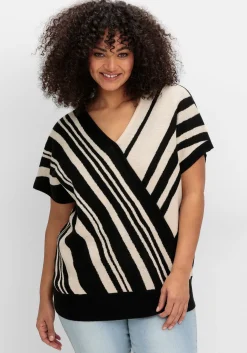 Kurzarm-Pullover mit Jacquard-Streifen