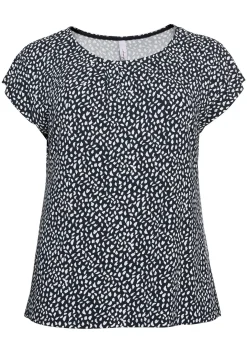 Kurzarmshirt mit Alloverdruck und seitlichen Falten