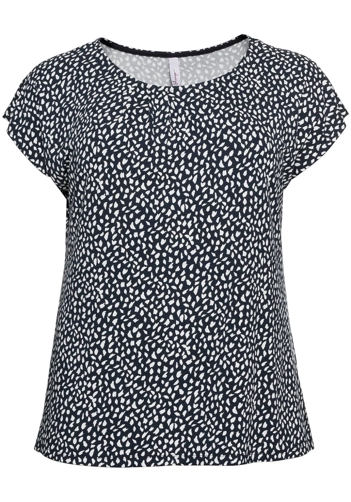 Kurzarmshirt mit Alloverdruck und seitlichen Falten