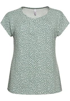Kurzarmshirt mit Alloverdruck und seitlichen Falten
