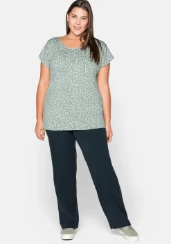 Kurzarmshirt mit Alloverdruck und seitlichen Falten