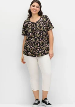 Kurzarmshirt mit Blumenprint und Faltendetails