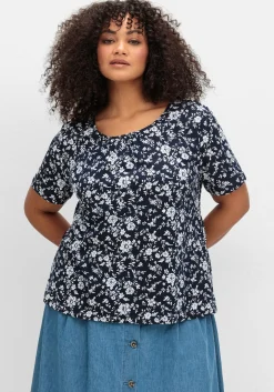 Kurzarmshirt mit Faltendetails am Rundhalsausschnitt