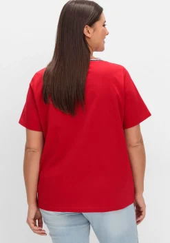 Kurzarmshirt mit Frontdruck und Glitzerdetails