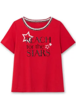 Kurzarmshirt mit Frontdruck und Glitzerdetails