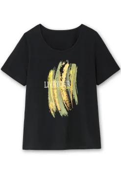 Kurzarmshirt mit Frontdruck und Glitzereffekt