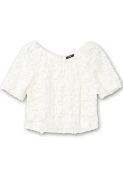 Kurzarm-Tunika aus floraler Spitze, im Rücken offen