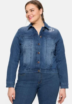 Kurze Jeansjacke mit Trachten-Stickereien