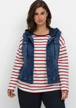 Kurze Jeansweste mit Sweatkapuze, in taillierter Form