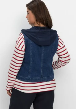 Kurze Jeansweste mit Sweatkapuze, in taillierter Form