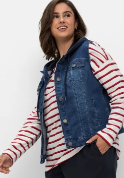 Kurze Jeansweste mit Sweatkapuze, in taillierter Form