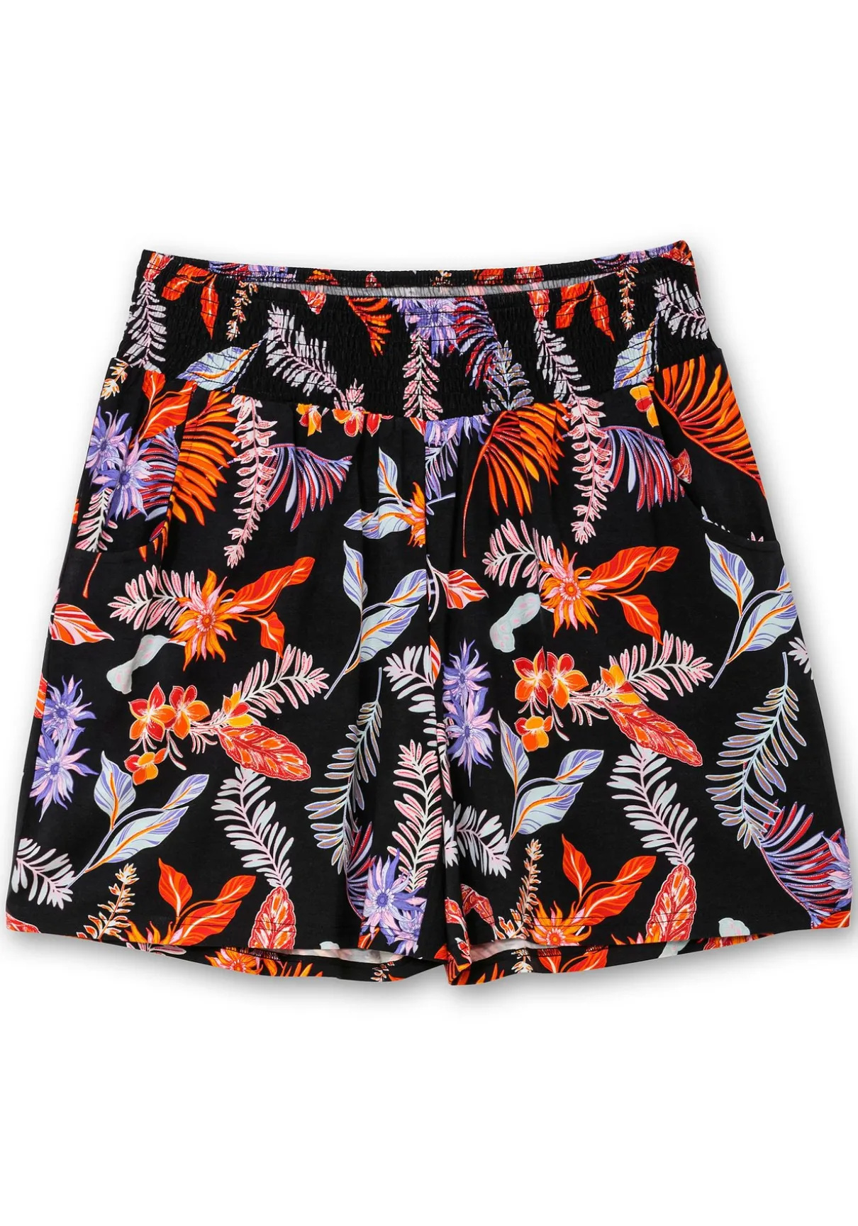 Kurze, weite Shorts mit Blätterprint und Smokbund