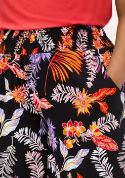 Kurze, weite Shorts mit Blätterprint und Smokbund