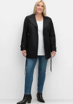 Kurzer Trenchcoat mit Gürtel, wasserabweisend