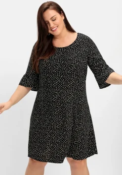 Kurzes Kleid mit 3/4-Arm und Pünktchendruck
