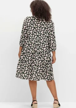 Kurzes Stufenkleid mit Blüten-Alloverdruck