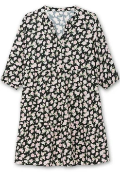 Kurzes Stufenkleid mit Blüten-Alloverdruck