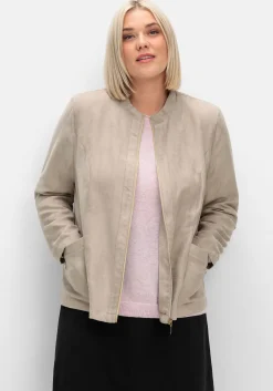 Kurzjacke in Velourslederoptik, mit Stehkragen