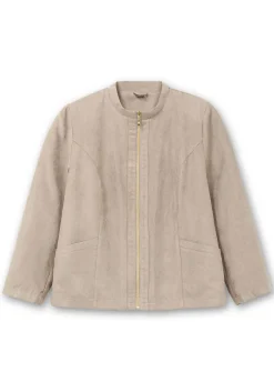 Kurzjacke in Velourslederoptik, mit Stehkragen