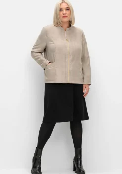 Kurzjacke in Velourslederoptik, mit Stehkragen