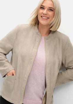 Kurzjacke in Velourslederoptik, mit Stehkragen