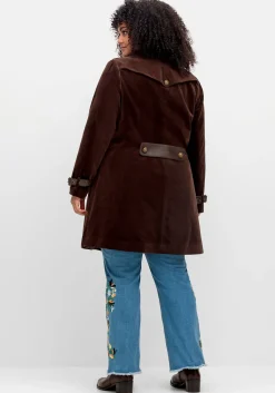 Kurzmantel in Samtoptik, mit 2-reihiger Knopfleiste