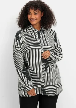 Langarmbluse im Mustermix mit Hemdkragen