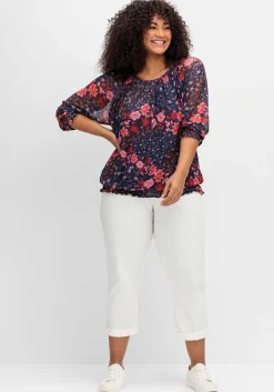 Langarmshirt aus Mesh mit Blumendruck