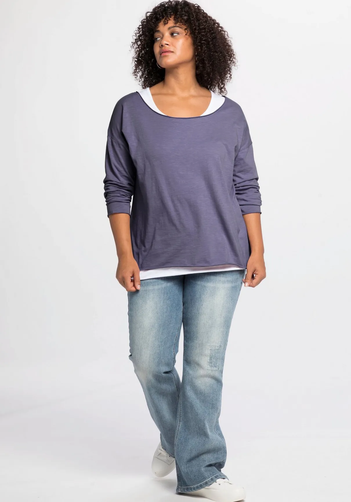 Langarmshirt im Layeringlook, mit Rollkanten