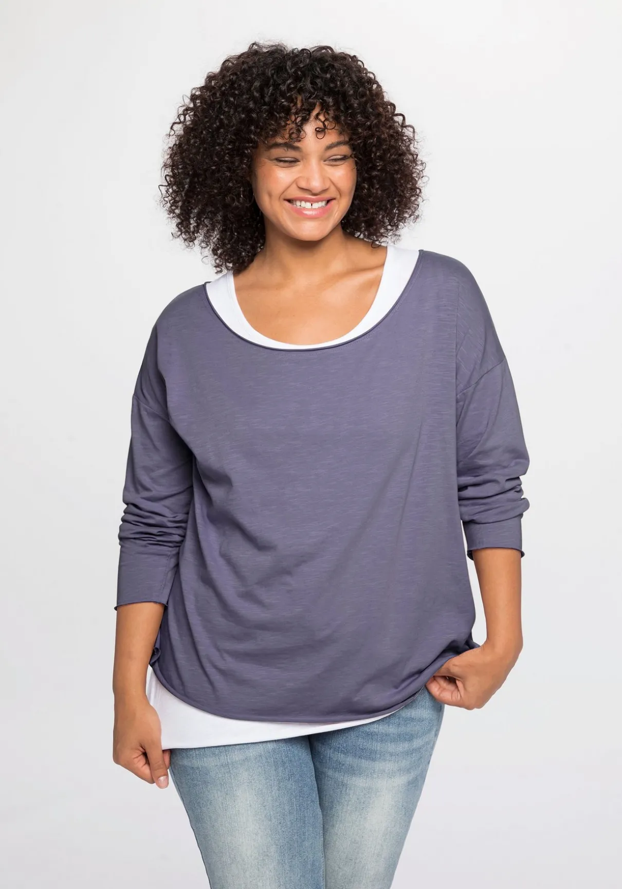 Langarmshirt im Layeringlook, mit Rollkanten