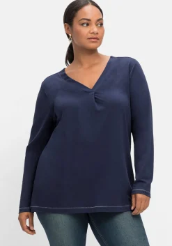 Langarmshirt in A-Linie, mit Falte vorn und Effektgarn