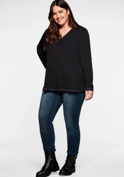 Langarmshirt in A-Linie, mit Falte vorn und Effektgarn