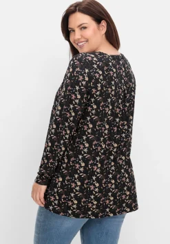 Langarmshirt mit Alloverdruck, in A-Linie