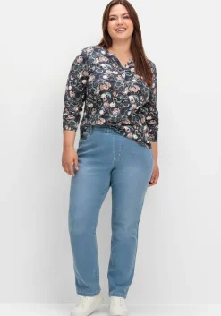 Langarmshirt mit Alloverprint und kurzer Knopfleiste