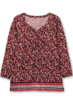 Langarmshirt mit Alloverprint und Herz-Ausschnitt