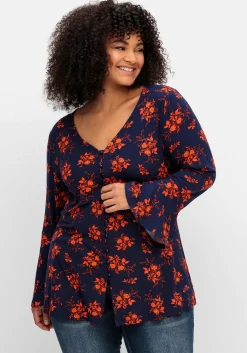 Langarmshirt mit Biesen und Volantärmeln