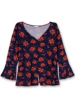 Langarmshirt mit Biesen und Volantärmeln