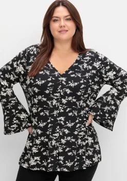 Langarmshirt mit Biesen und Volantärmeln