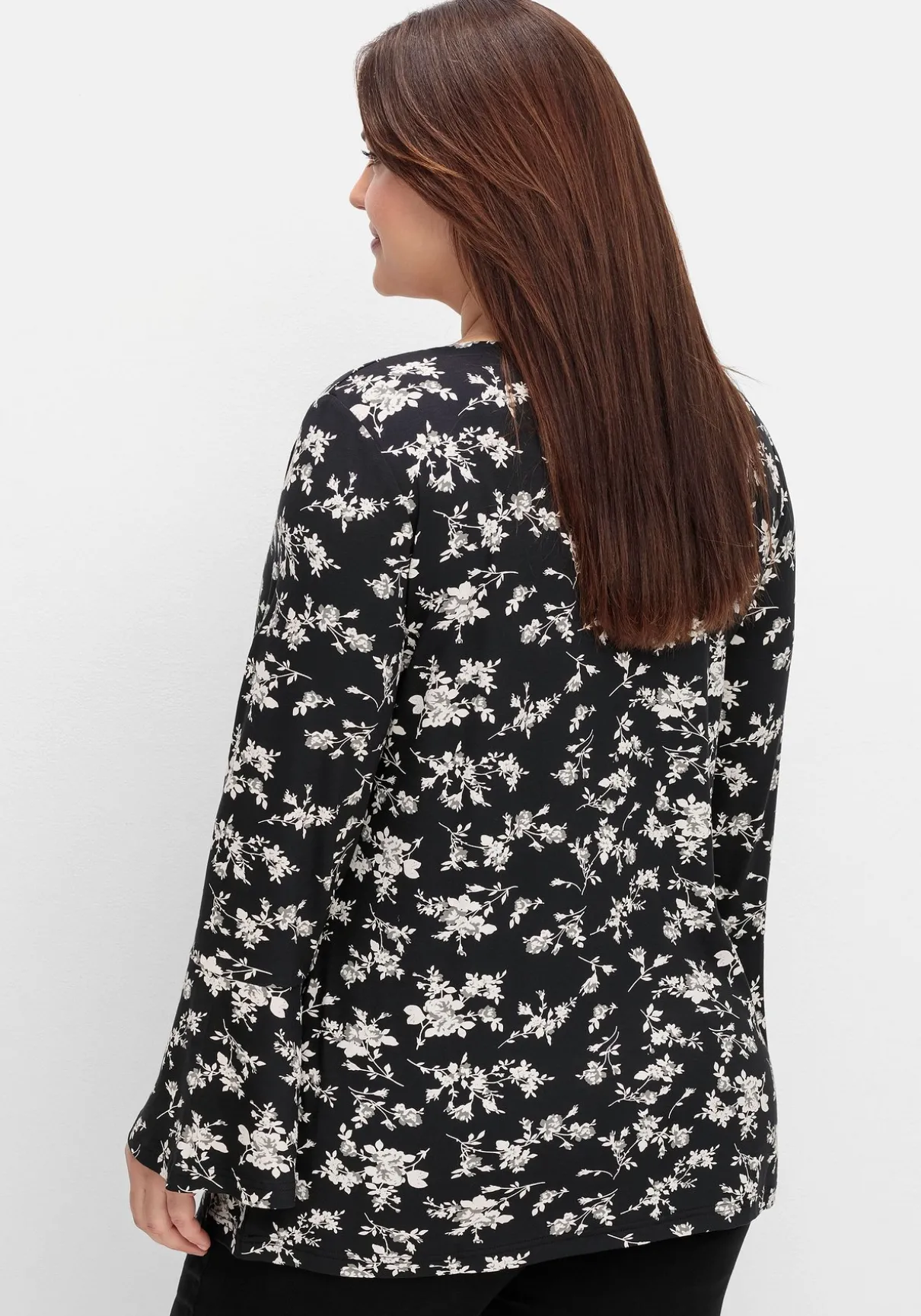 Langarmshirt mit Biesen und Volantärmeln