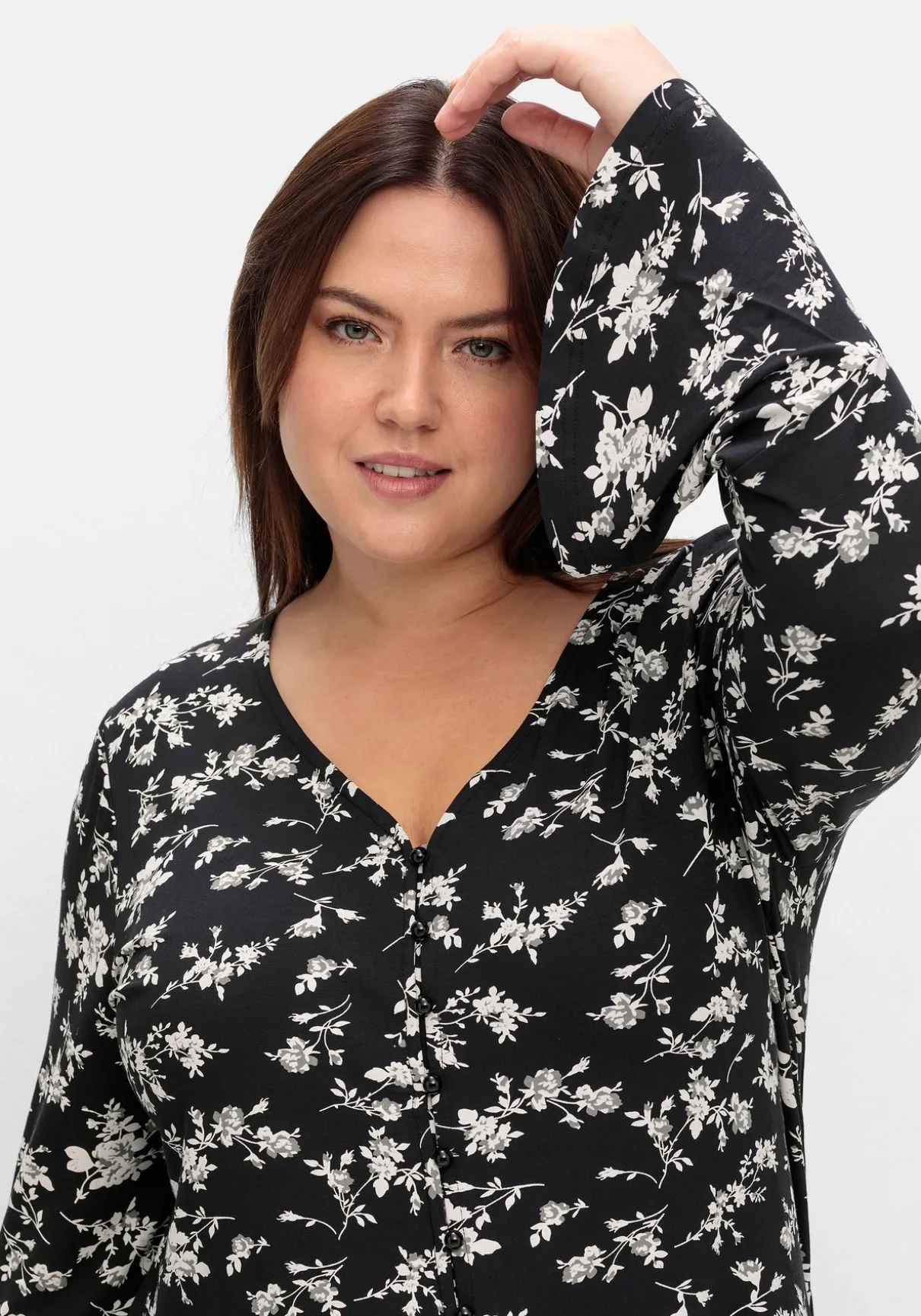 Langarmshirt mit Biesen und Volantärmeln