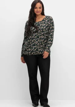 Langarmshirt mit Blümchenprint und Gummizugsaum