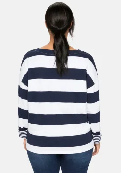 Langarmshirt mit Blockstreifen und U-Boot-Ausschnitt