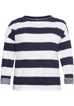 Langarmshirt mit Blockstreifen und U-Boot-Ausschnitt