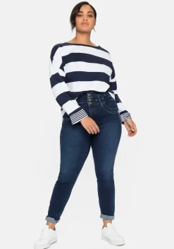 Langarmshirt mit Blockstreifen und U-Boot-Ausschnitt