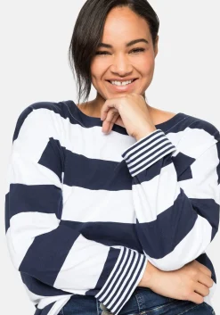 Langarmshirt mit Blockstreifen und U-Boot-Ausschnitt