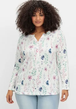 Langarmshirt mit Blumenmuster und Knopfleiste