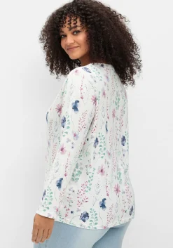 Langarmshirt mit Blumenmuster und Knopfleiste